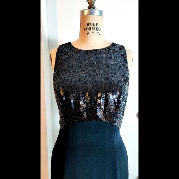 Vintage Black Tie Oleg Cassini Holt Renfrew Sequin Racerback Shift Dress LBD S - Picture 6 of 8